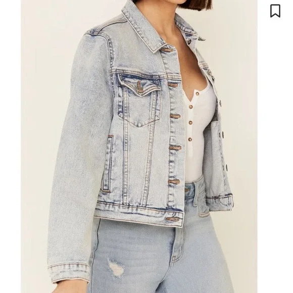 Free People X Driftwood NWT Patchwork Blue & Pink Denim Jean Jacket Size Large - Picture 4 of 11